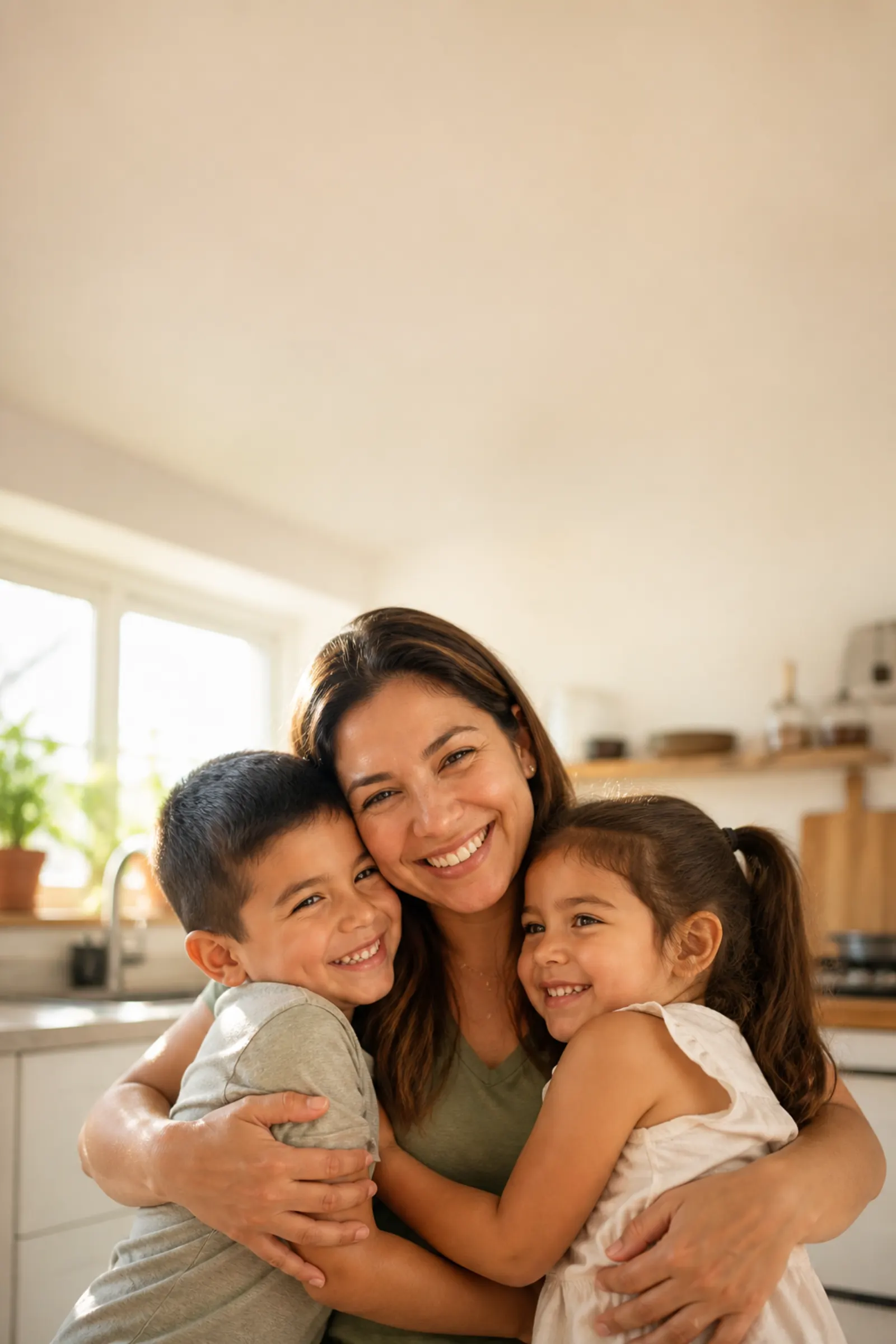 Madre hispana con sus hijos